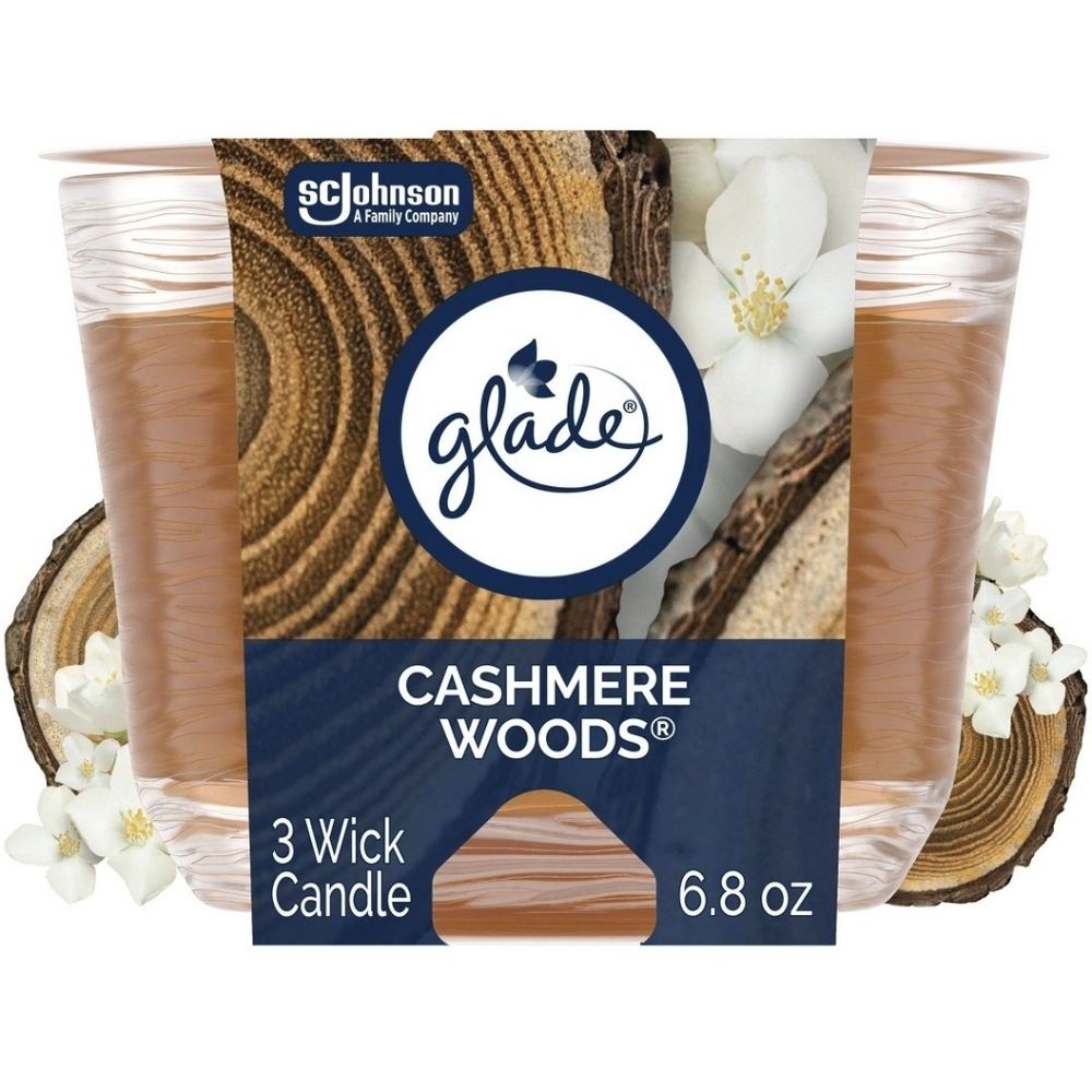 Glade 3-Wick Essential Oil Scented Jar Candle Cashmere Woods 3 PACK BOX